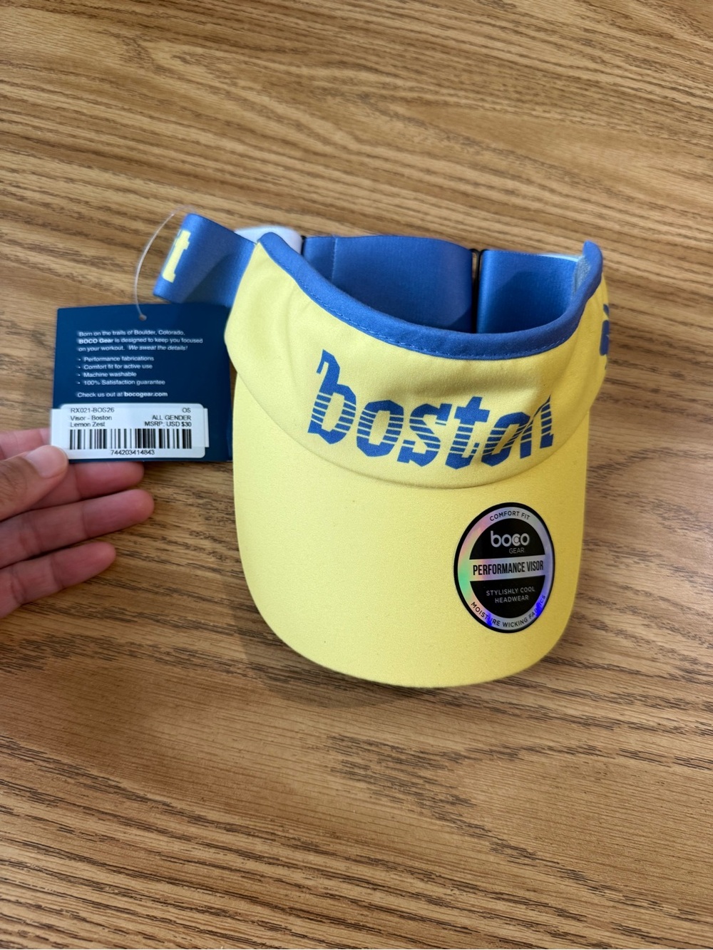 Rabbit Boston Marathon Performance Visor in Yellow with Blue Trim